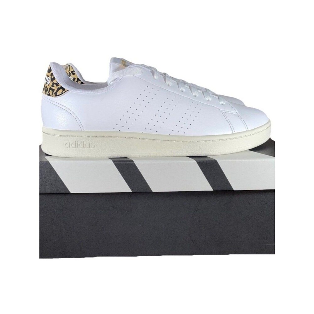 Adidas Advantage White with Leopard Print Logo Tennis Women’s Shoes